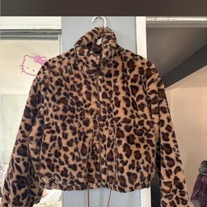 Know one cares Women's Leopard Print Teddy Jacket - Brown Faux Fur